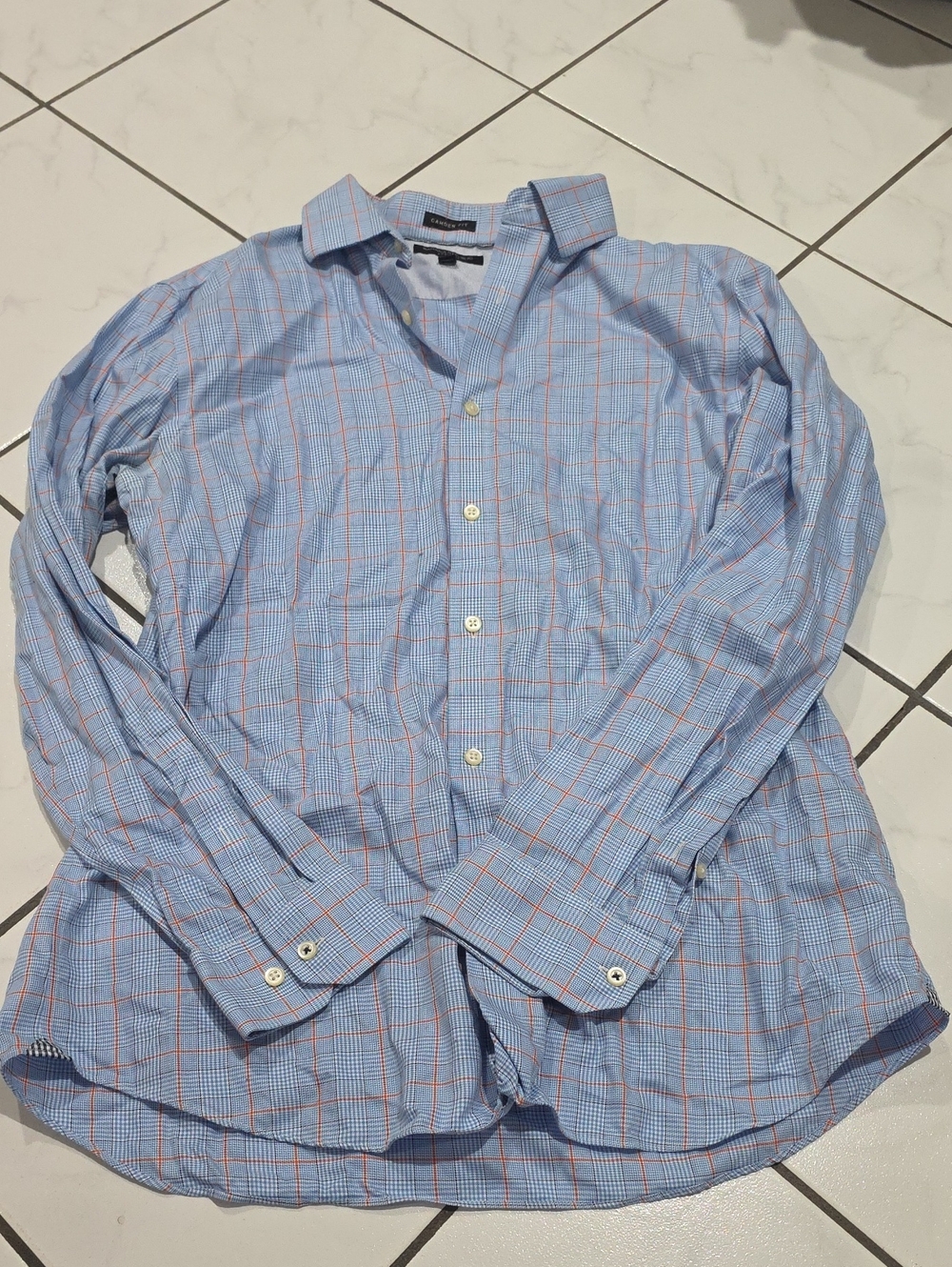 Banana Republic Light Blue Dress Shirt with Orange Windowpane